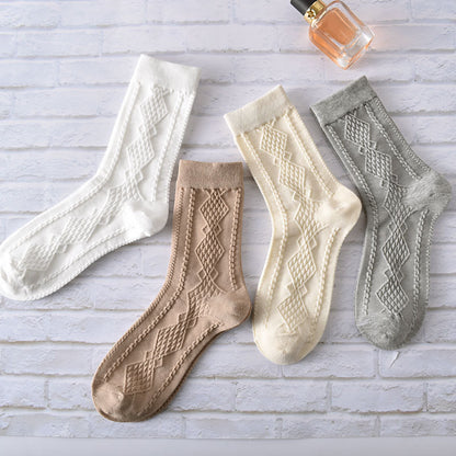 5-Pack Retro Classic Socks: Cozy Knitted Cotton Crew Comfort