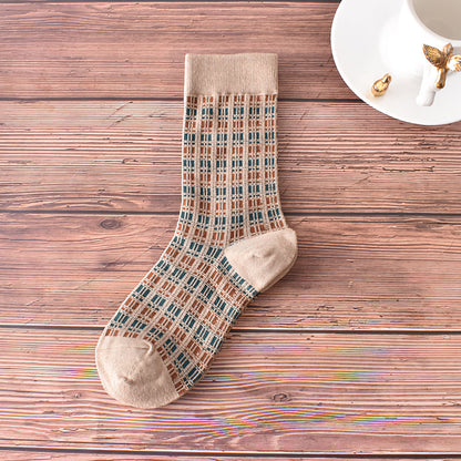 5-Pack Retro Coffee Brown Cotton Socks for Autumn/Winter