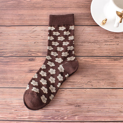 5-Pack Retro Coffee Brown Cotton Socks for Autumn/Winter