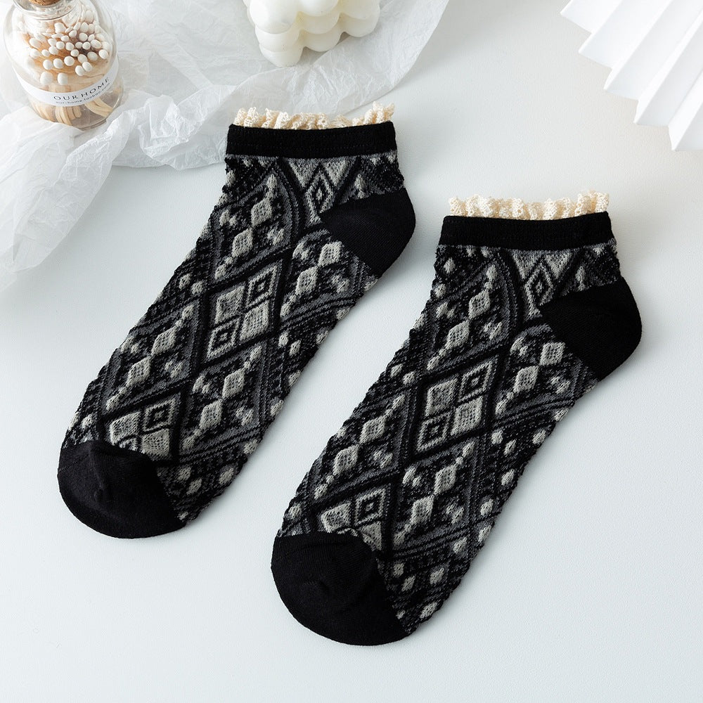 2-Pack Lace Ankle Socks – Retro Knitted Cotton Style