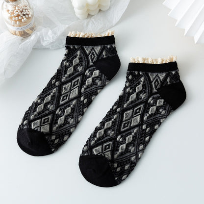 2-Pack Lace Ankle Socks – Retro Knitted Cotton Style