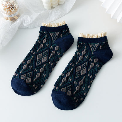 2-Pack Lace Ankle Socks – Retro Knitted Cotton Style