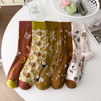 2- Pack Women's Mushroom Retro Socks: Unique British Pattern Design