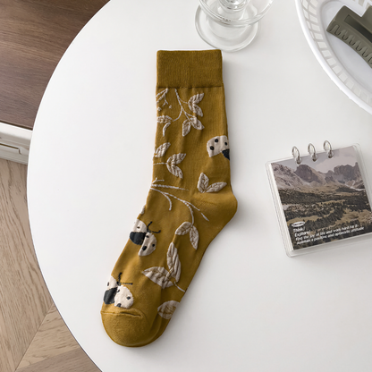 2- Pack Women's Mushroom Retro Socks: Unique British Pattern Design
