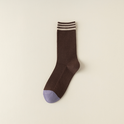 2-Pack Retro Striped Cotton Socks – Purple & Stylish