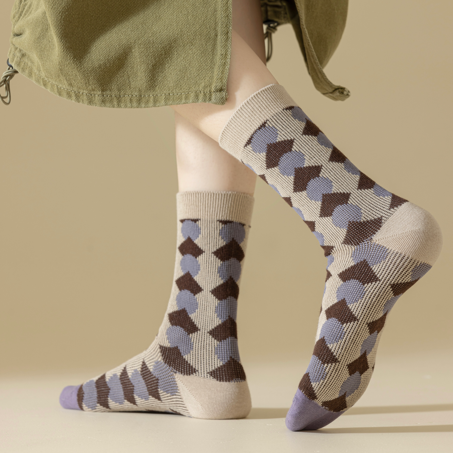 2-Pack Retro Striped Cotton Socks – Purple & Stylish