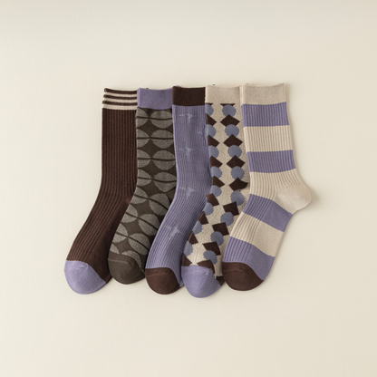 2-Pack Retro Striped Cotton Socks – Purple & Stylish