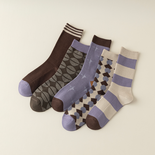 2-Pack Retro Striped Cotton Socks – Purple & Stylish