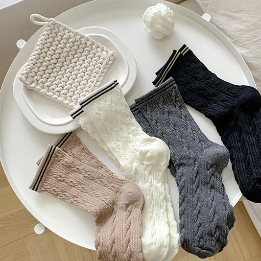2-Pack Retro Cotton Twist Socks – Solid & Elegant