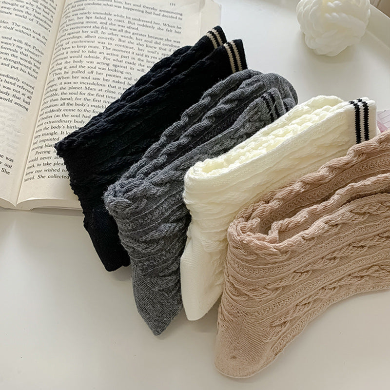2-Pack Retro Cotton Twist Socks – Solid & Elegant