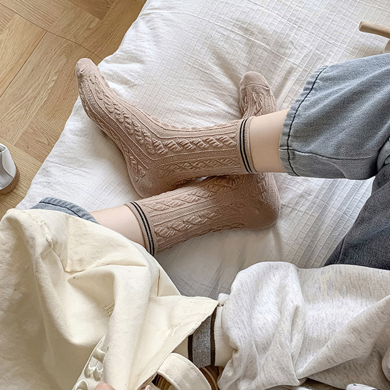 2-Pack Retro Cotton Twist Socks – Solid & Elegant
