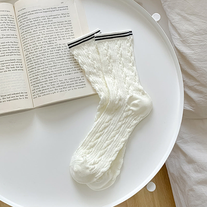 2-Pack Retro Cotton Twist Socks – Solid & Elegant