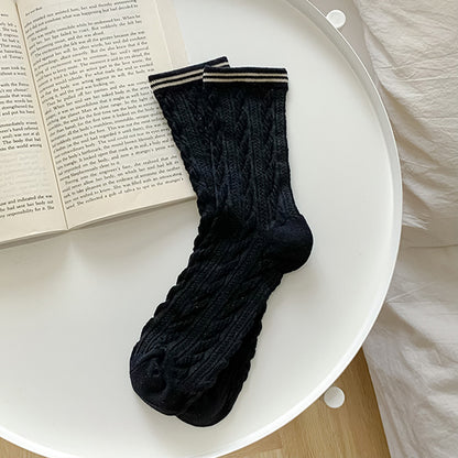 2-Pack Retro Cotton Twist Socks – Solid & Elegant