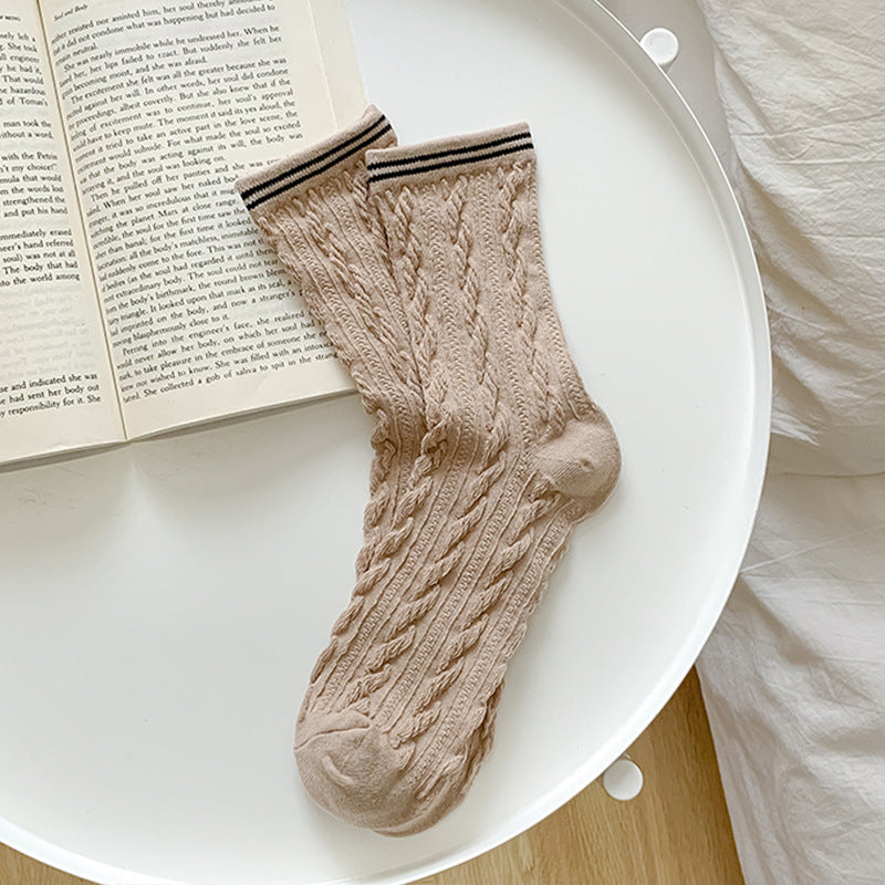 2-Pack Retro Cotton Twist Socks – Solid & Elegant