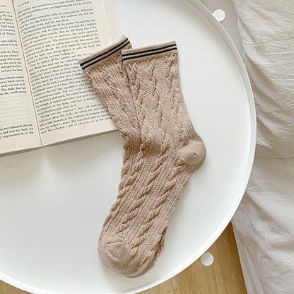 2-Pack Retro Cotton Twist Socks – Solid & Elegant