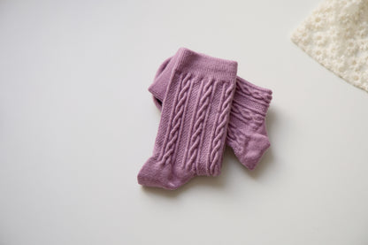 2-Pack Retro Warm Twist Socks - Solid Color Knitted Wool Elegance