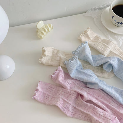2-Pack Ruffle Cotton Socks – Thin & Elegant for Women