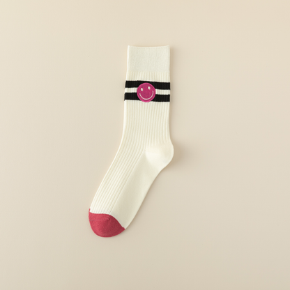 2-Pack Women's Pink Cotton Socks: Breathable Comfort with a Smiley Face Twist