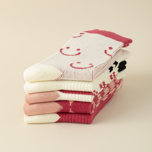 2-Pack Women's Pink Cotton Socks: Breathable Comfort with a Smiley Face Twist