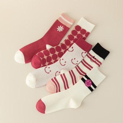 2-Pack Women's Pink Cotton Socks: Breathable Comfort with a Smiley Face Twist