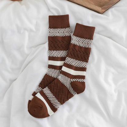 2-Pack Women's Striped Trendy Socks: Knitted Cotton Crew Comfort & Style
