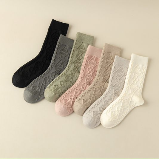 2-Pack Vintage Cashmere Embossed Wool Socks - Macaron Colors for Women