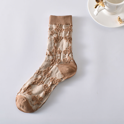 5-Pack Women’s Vintage Floral Cotton Socks – Brown Shades