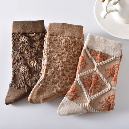 5-Pack Women’s Vintage Floral Cotton Socks – Brown Shades