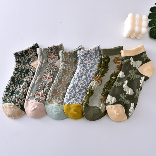2-Pack Flower Ankle Socks: Vintage Knitted Low Cut Charm for Women