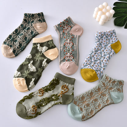 2-Pack Flower Ankle Socks: Vintage Knitted Low Cut Charm for Women
