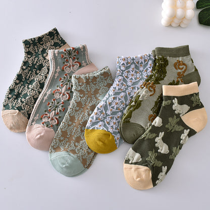 2-Pack Flower Ankle Socks: Vintage Knitted Low Cut Charm for Women