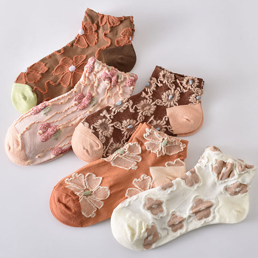 5-Pack Vintage Floral Ankle Socks: Premium Low Cut Cotton Comfort