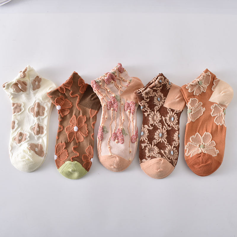 5-Pack Vintage Floral Ankle Socks: Premium Low Cut Cotton Comfort