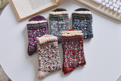 2-Pack Women's Vintage Floral Socks - Lace Trim, Soft & Elegant