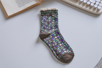 2-Pack Women's Vintage Floral Socks - Lace Trim, Soft & Elegant