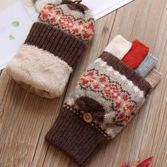 Women's Woolen Gloves - Flip-Cover Thickened Winter Gloves