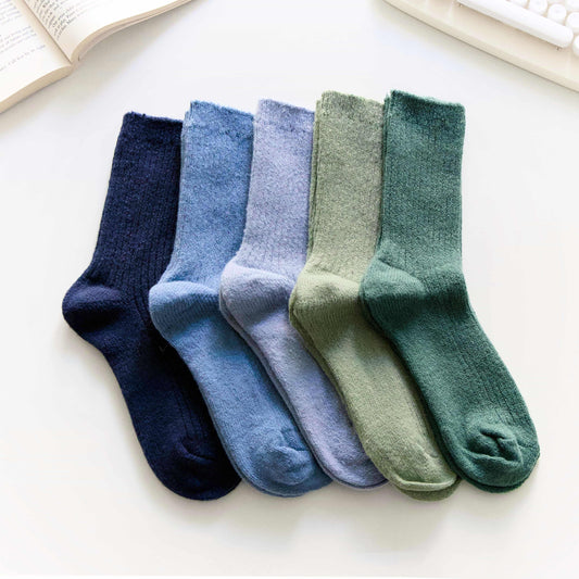 2-Pack Women’s Wool Blend Crew Socks – Blue-Green Soft Terry Knit