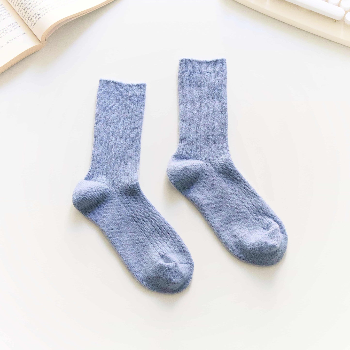 2-Pack Women’s Wool Blend Crew Socks – Blue-Green Soft Terry Knit