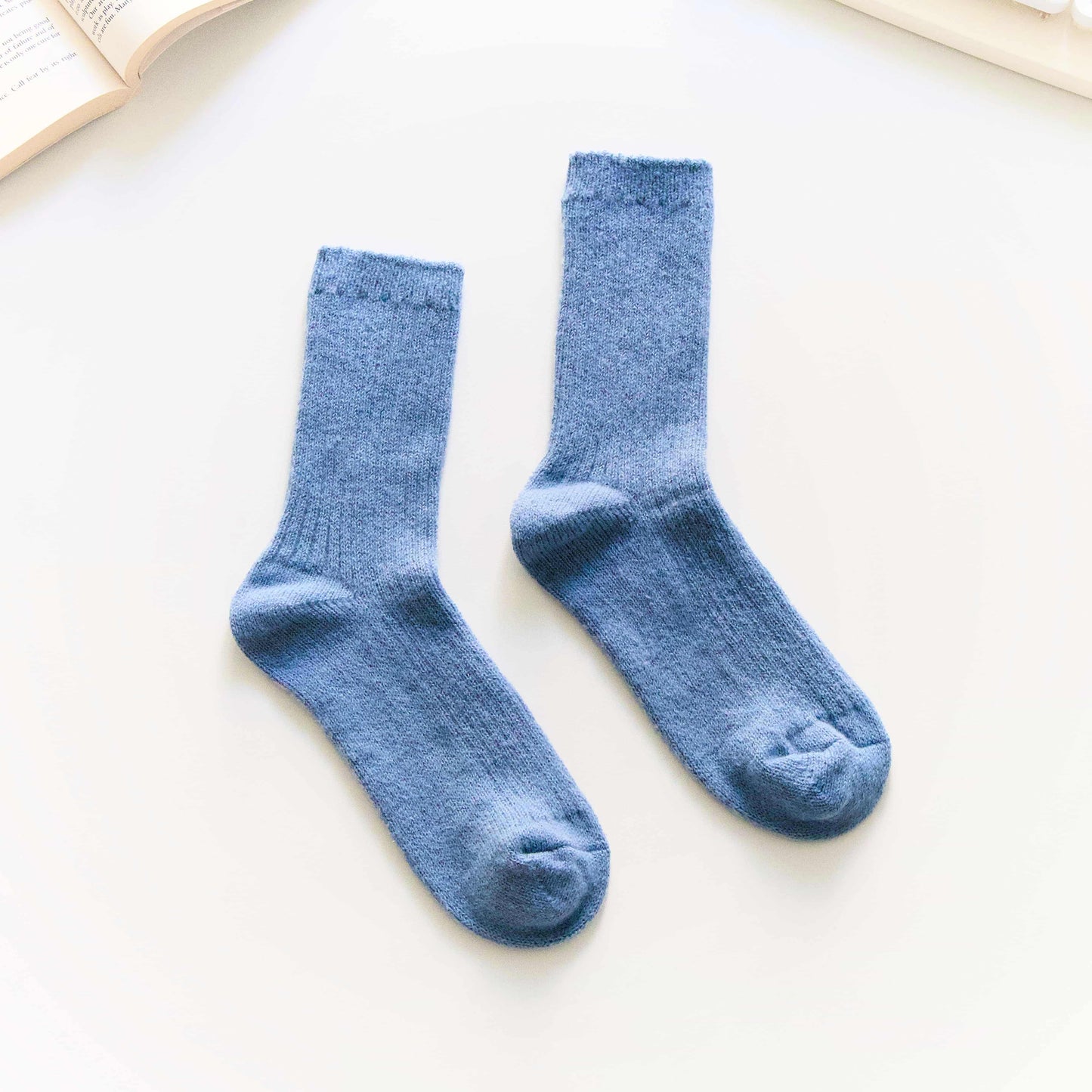 2-Pack Women’s Wool Blend Crew Socks – Blue-Green Soft Terry Knit