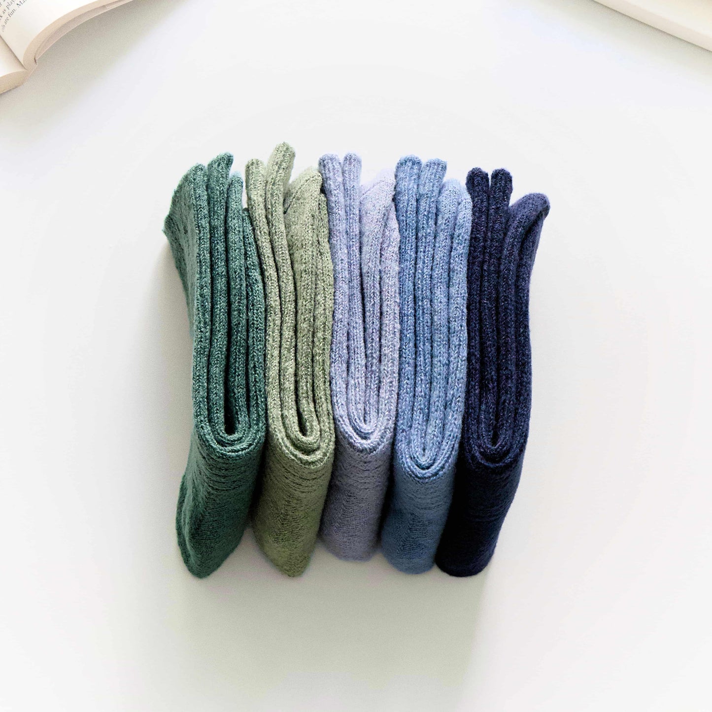 2-Pack Women’s Wool Blend Crew Socks – Blue-Green Soft Terry Knit