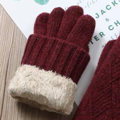 Touchscreen Friendly Double-Layered Wool Winter Gloves for Women