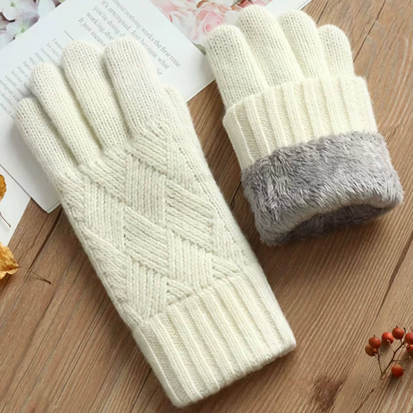 Touchscreen Friendly Double-Layered Wool Winter Gloves for Women