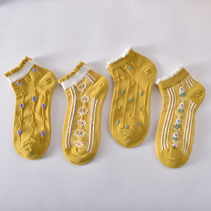 5-Pack Yellow Ankle Socks: Premium Knitted Cotton Low Cut Comfort