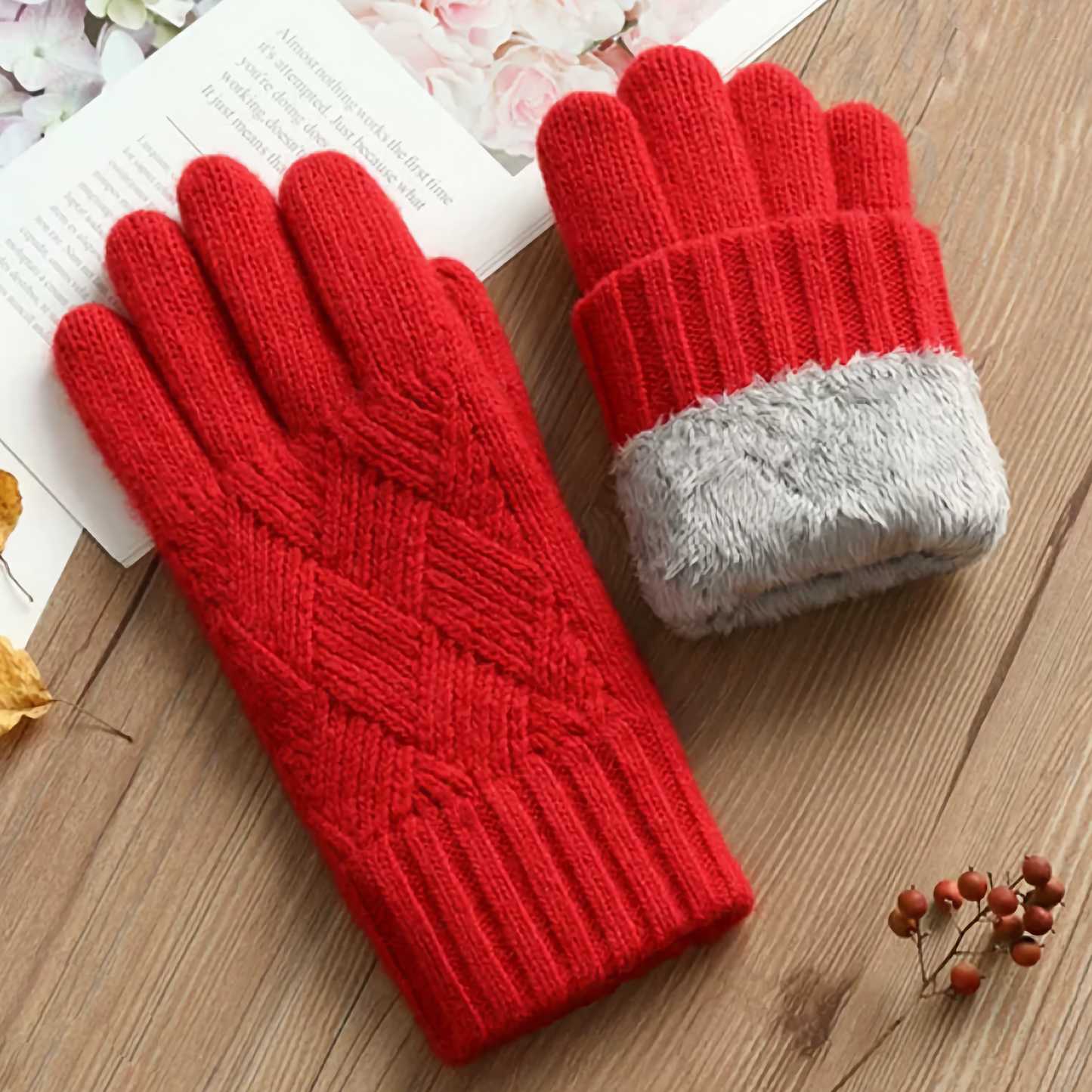Touchscreen Friendly Double-Layered Wool Winter Gloves for Women