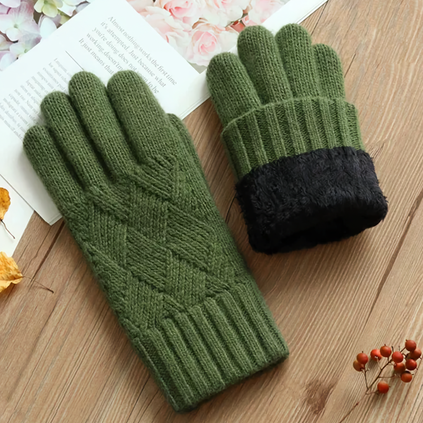 Touchscreen Friendly Double-Layered Wool Winter Gloves for Women