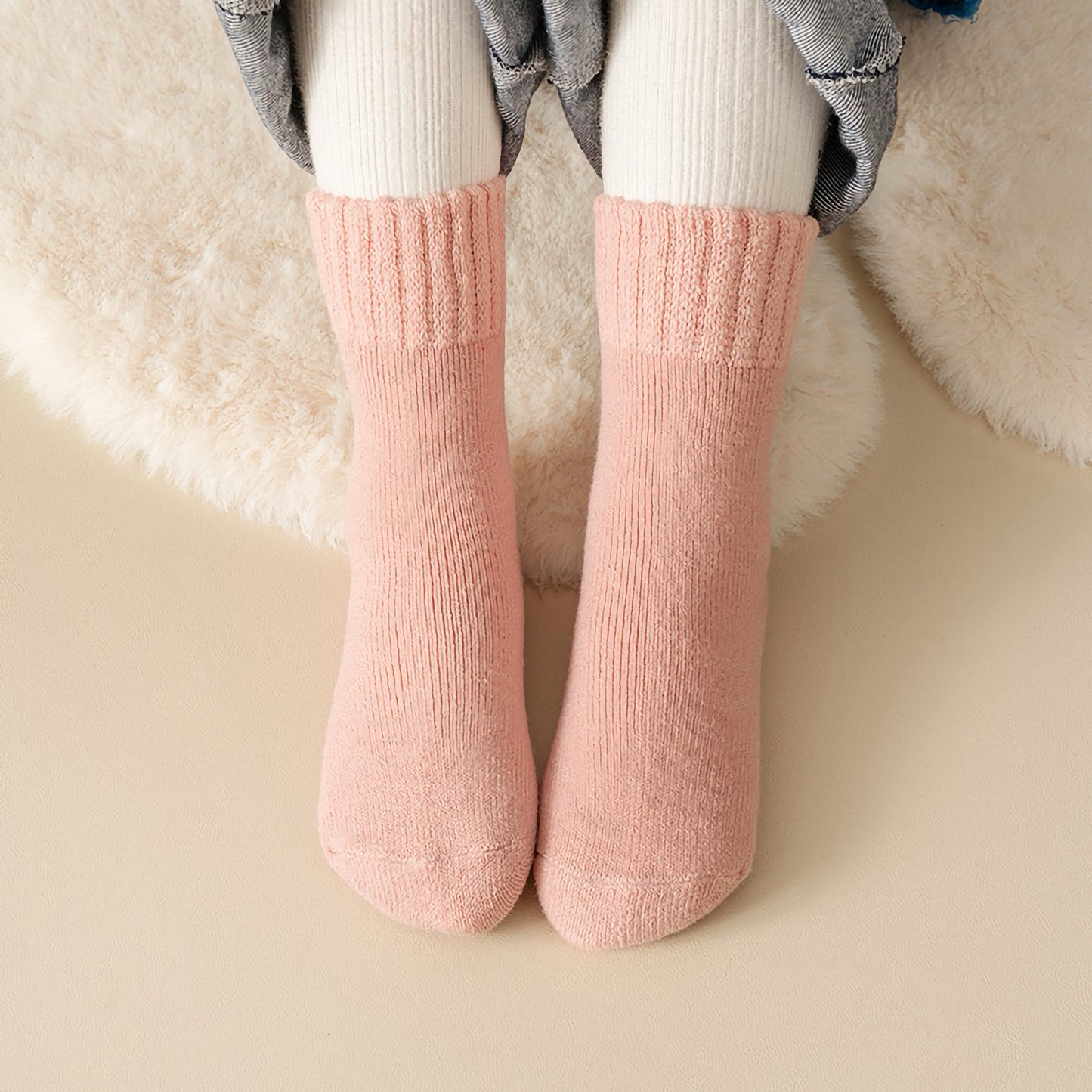 2-Pack Kids' Warm Wool Socks - Thick Fleece-Lined, Solid Colors