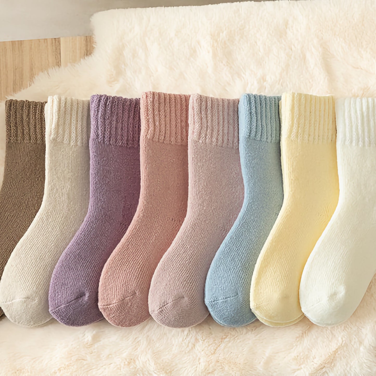 2-Pack Kids' Warm Wool Socks - Thick Fleece-Lined, Solid Colors