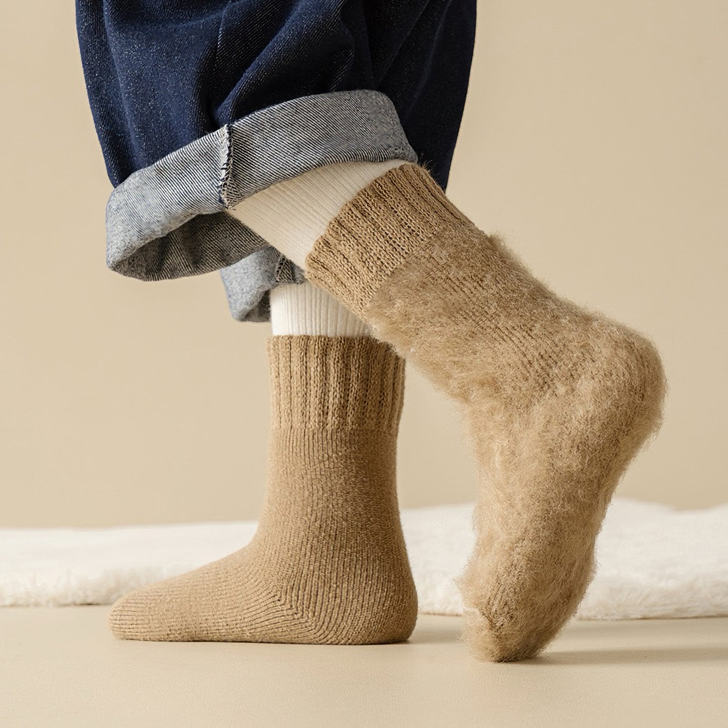 2-Pack Kids' Warm Wool Socks - Thick Fleece-Lined, Solid Colors