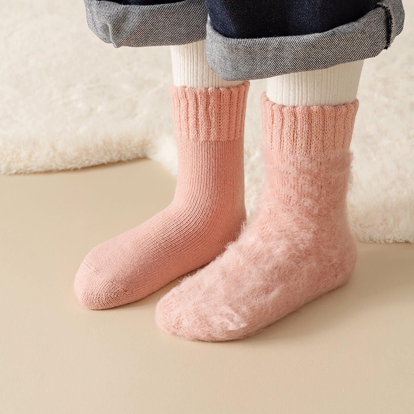 2-Pack Kids' Warm Wool Socks - Thick Fleece-Lined, Solid Colors