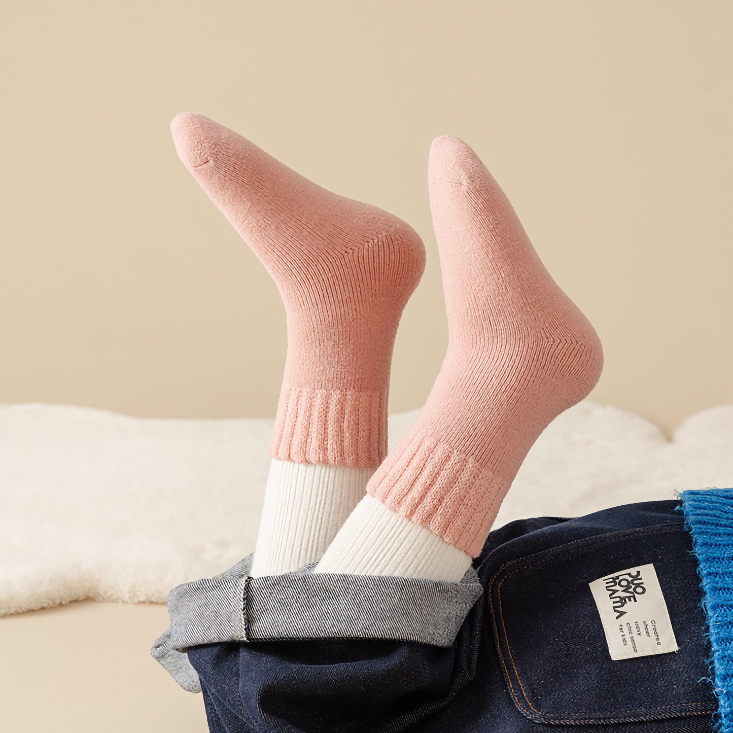 2-Pack Kids' Warm Wool Socks - Thick Fleece-Lined, Solid Colors